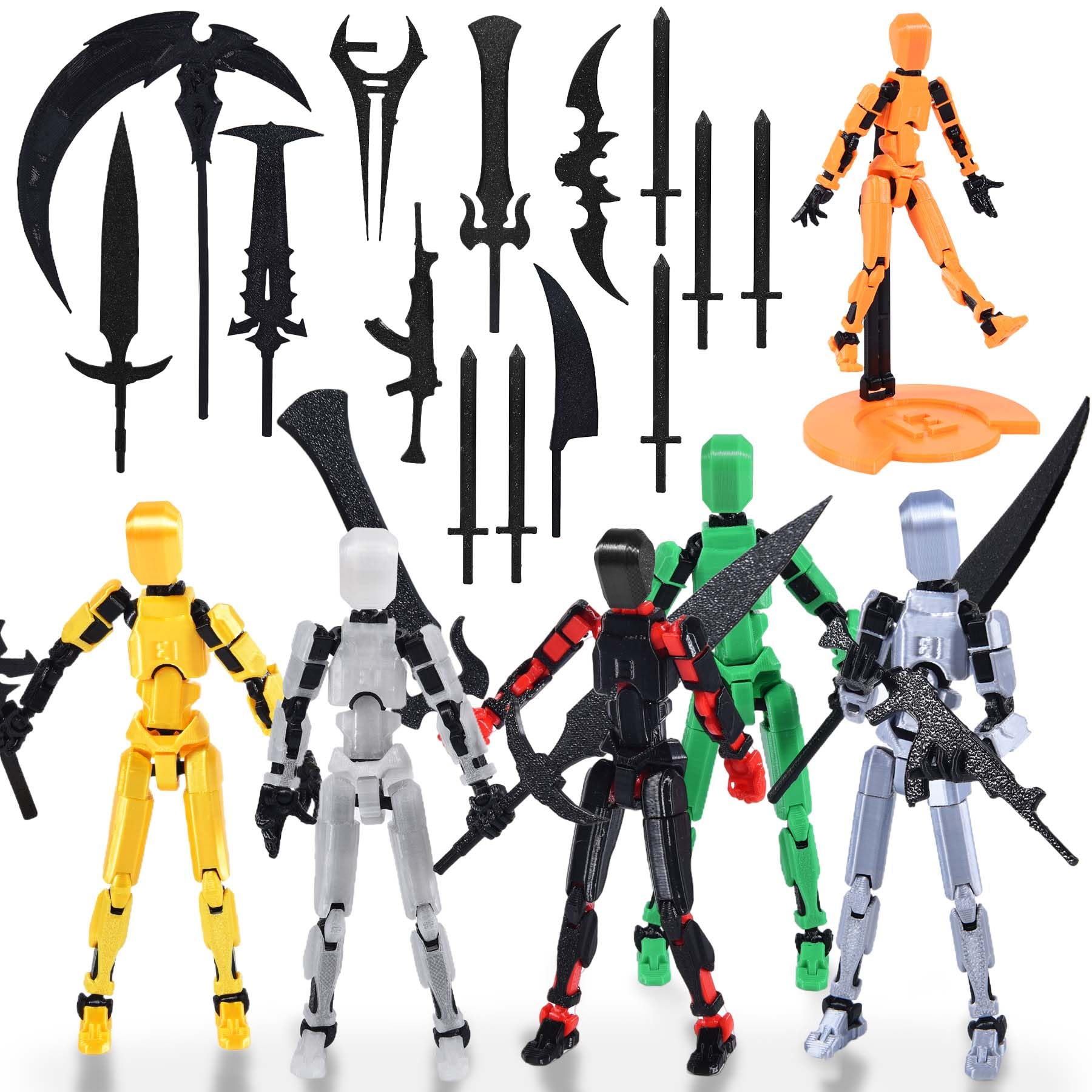 Photo 1 of 6-Pack T13 Action Figure Set (Assembly Completed), 3D Printed Dummy Action Figure Weapon Gestures Accessories with Stand, Figura de acción t13