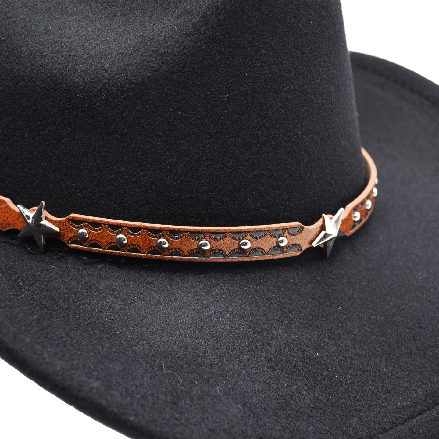 Cappello da cowgirl western a tesa larga con fibbia e cintura in feltro