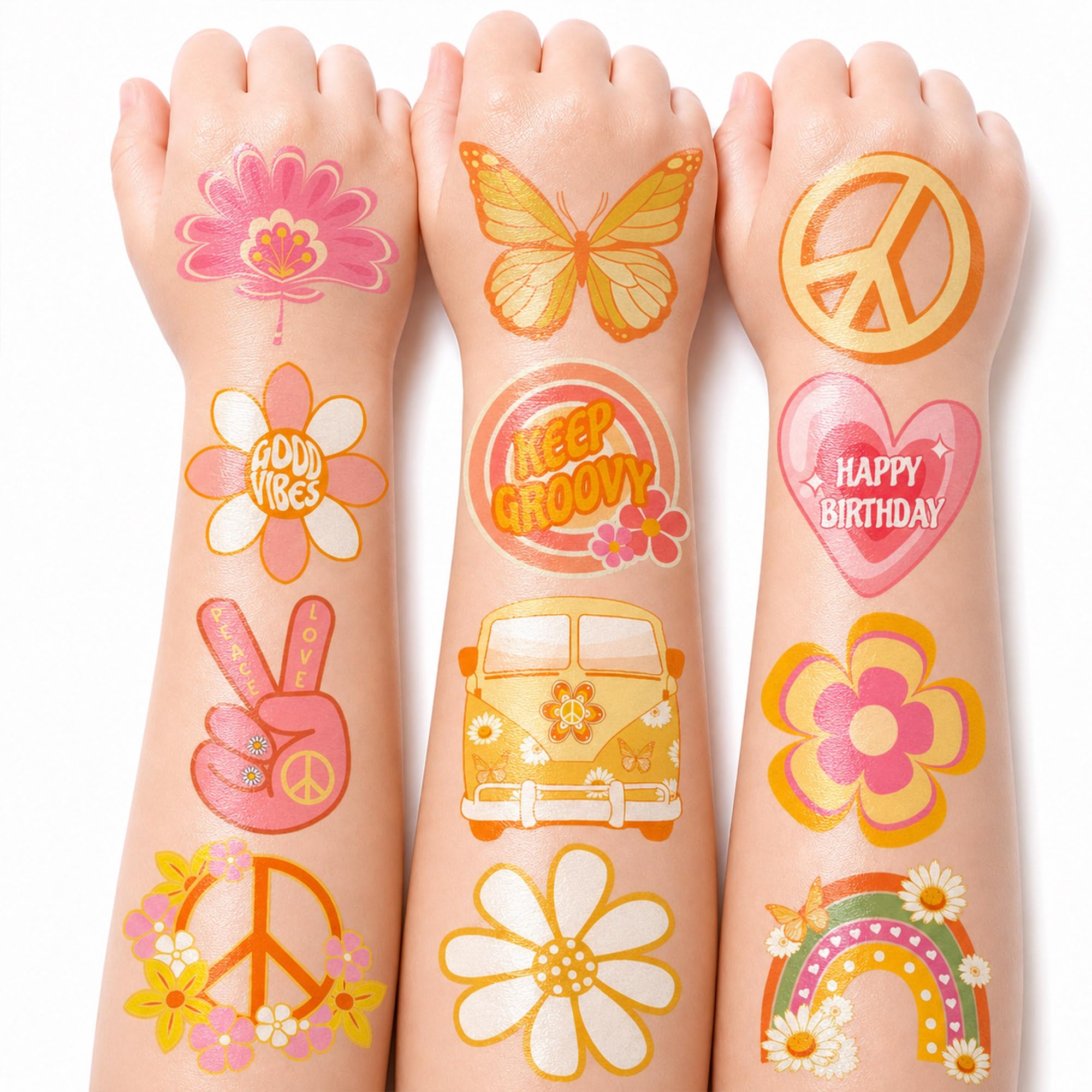120 PCS Two Groovy Temporary Tattoos for Kids Birthday Party Favors Multiple