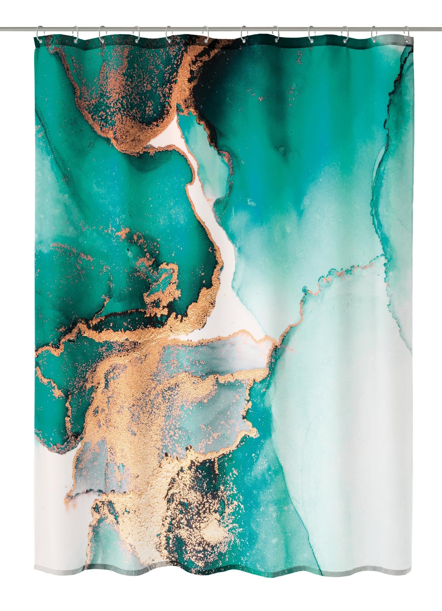 Kleine Wolke Duschvorhang Textil Teal Petrol 180 x 200 cm | Wasserabweisend, verstärkte Ösen, mit Beschwerungsband, weiches Textilgewebe, maschinenwaschbar