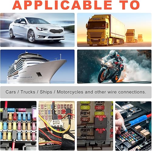 Vista 14 de Zhushan Paquete de 6 portafusibles en línea de 12 V impermeables – Portafusibles de hoja ATO/ATC de 12 AWG con cubierta – Kit de fusibles
