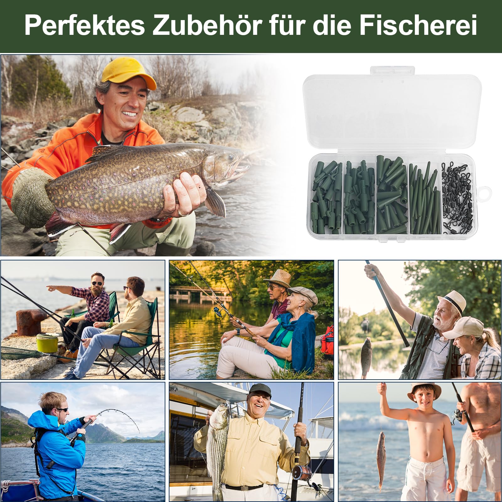 Realure 60/120 Pezzi Clip in Carpa Set di Accessori per La Pesca Alla Carpa Clip Antigroviglio Maniche Code di Gomma Girelle a Cambio Rapido Piccoli Pesi, Alimentatore (Nero)