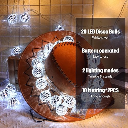 Miniatura 3 de Cunno Guirnalda de 40 luces LED de bola de discoteca para decoración de 9.8 pies, funciona con pilas, adornos de bola para árbol de pared de