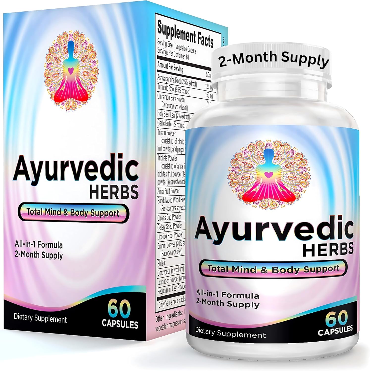 AYURVEDIC Herbs 2-Month Supply (All-in-1) Supplement Blend | Ayurveda Mind Body Spirit Herbal Complex with 17 Active Ingredients | Ayurvedic Supplements | 60 Capsules AYURVEDIC Herbs 2-Month Supply (All-in-1) Supplement Blend | Ayurveda Mind Body Spirit Herbal Complex with 17 Active Ingredients | Ayurvedic Supplements | 60 Capsules