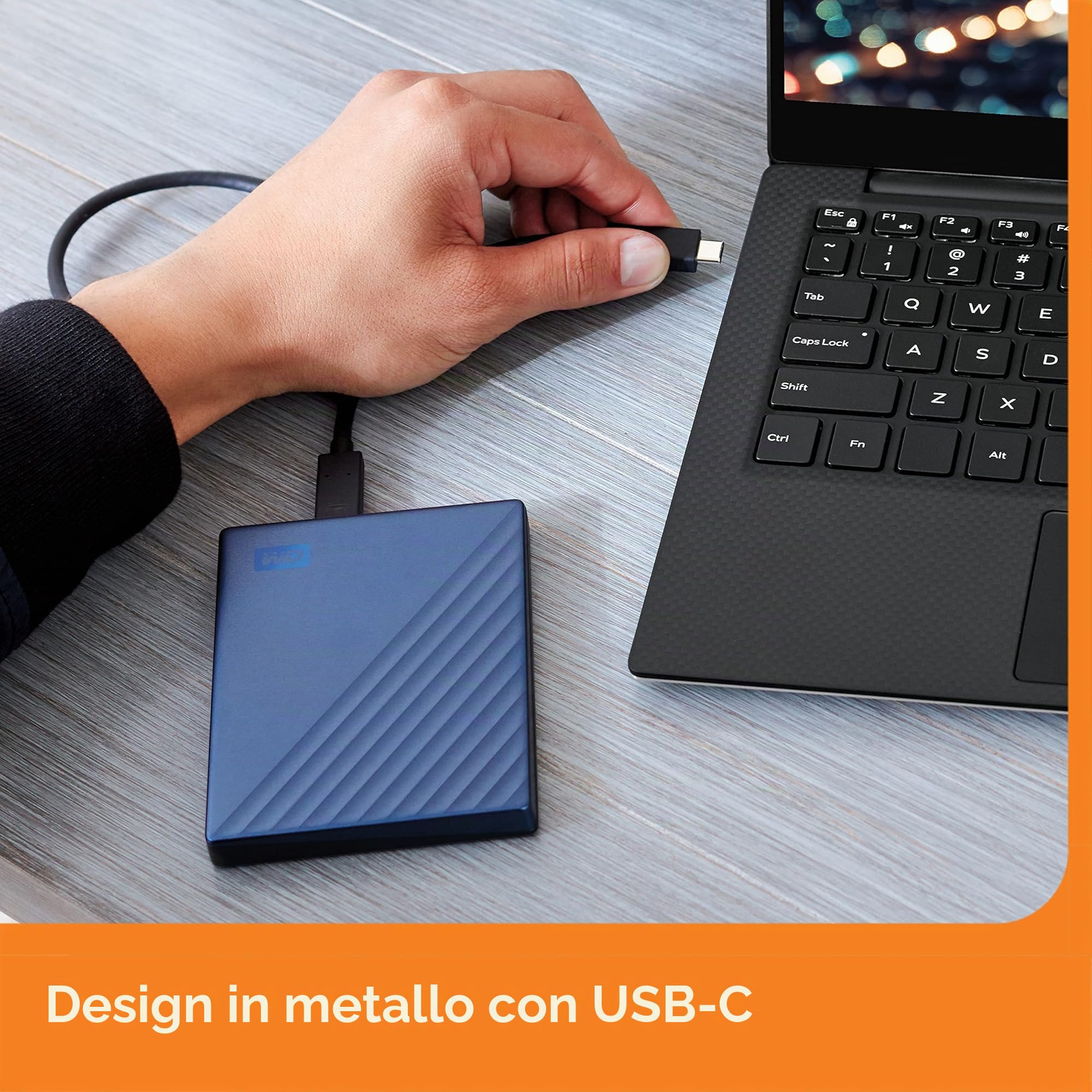 WD 4TB My Passport Ultra Hard Disk Esterno Portatile, USB-C, USB 3.2 Gen 1/USB 3.0, Protezion con password, Software per la gestion e il backup, Formatto per Windows, Blu Notte
