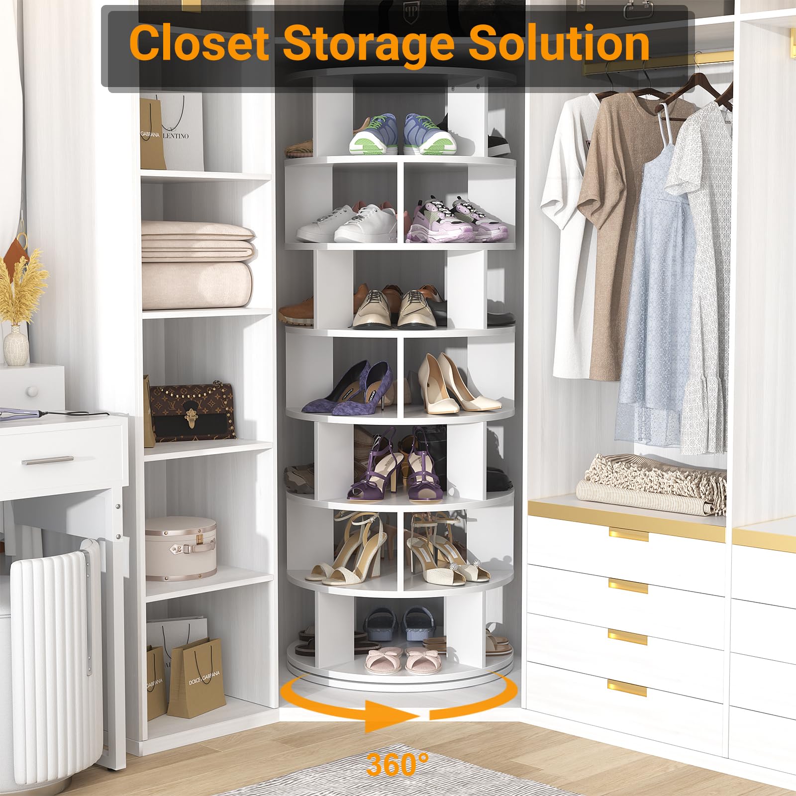 Snapklik.com : Rotating Shoe Rack Tower, 7-Tier Spinning Shoe Rack 360 ...