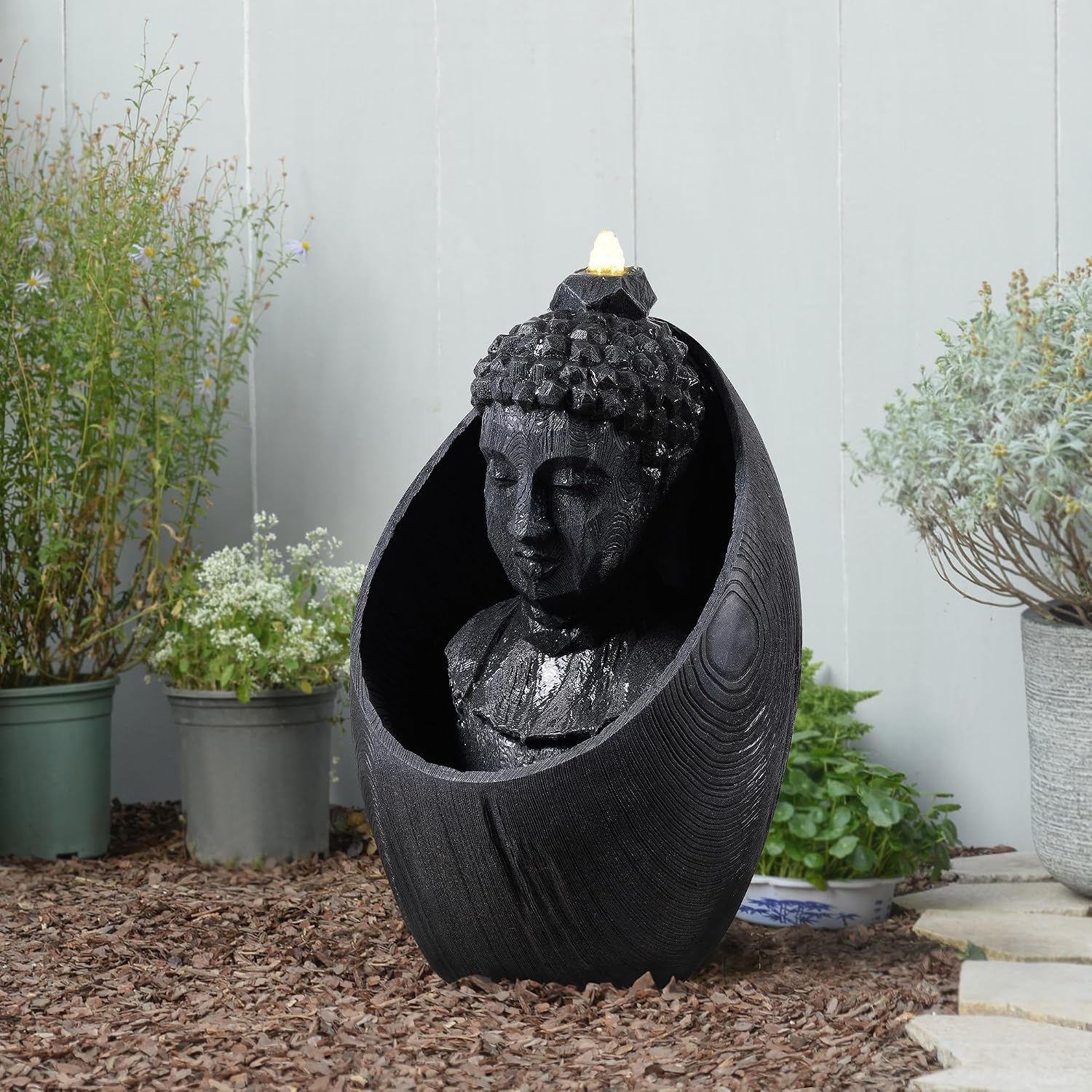 22" H Buddha Head Water Fountain W/LEDs