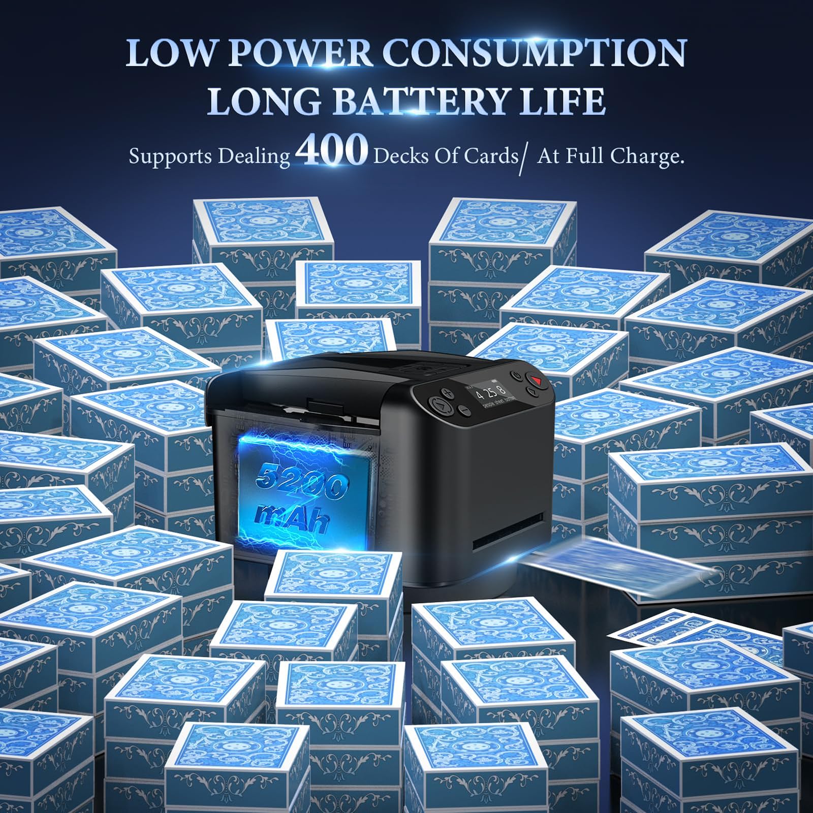 Shuffler automatico e distributore di carte, ricaricabile, con rotazione a 360° e pulsanti wireless per giochi di carte