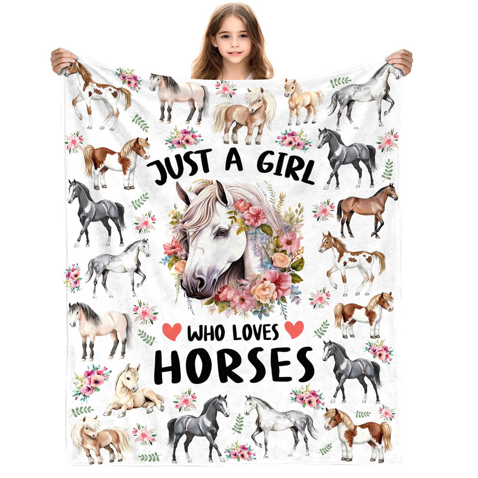 Yasrlvun Horse Gifts for Women 50 x 60 Inches Horses Love Gift Ideas Cozy Warm Horse Blanket Horses Gifts for Girls Age 9-11