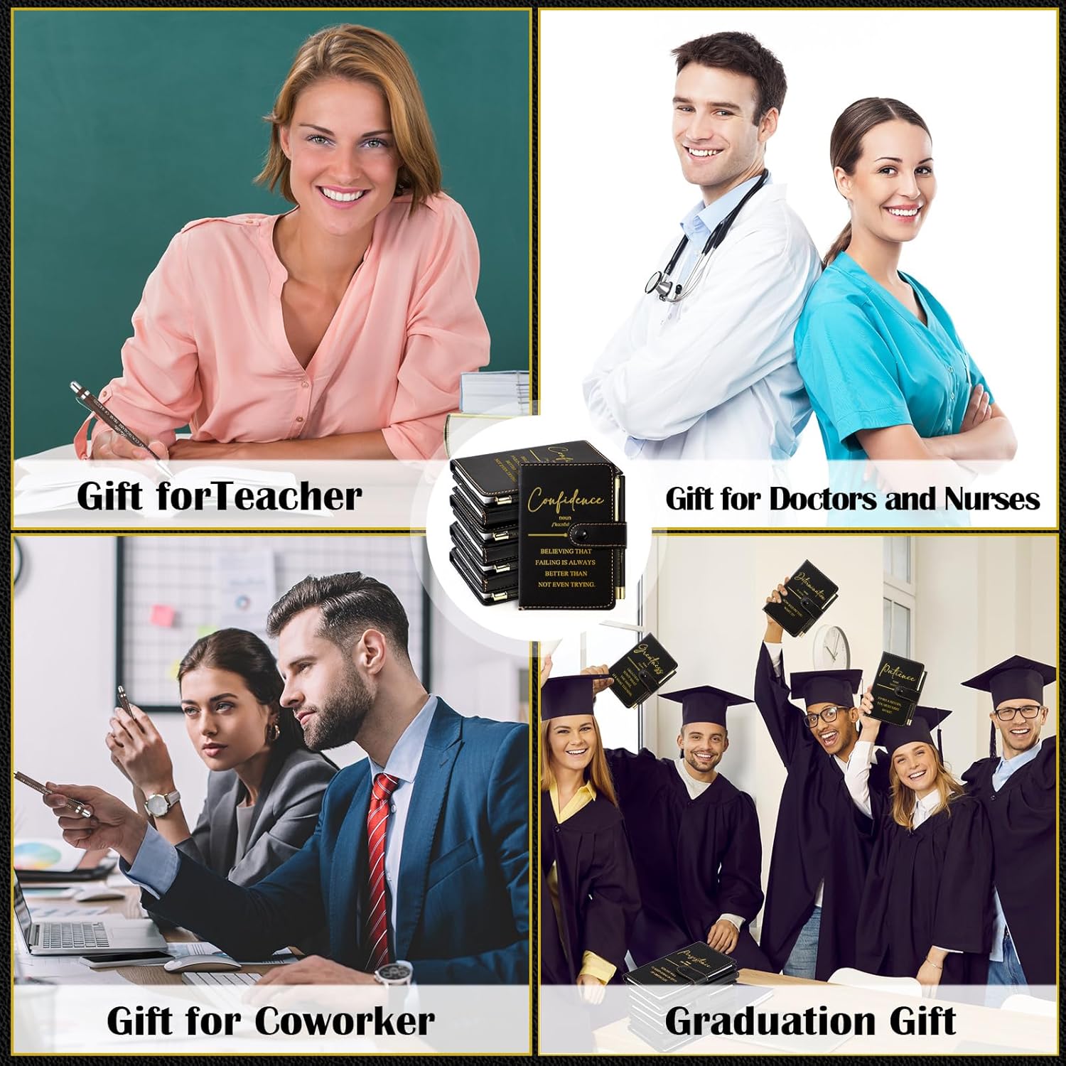 Tenceur 10 Sets Pocket Notebooks with Pens Positive Gifts A6 Leather Journals Bulk for Employee Coworker Student Office Supplies Motivational Gifts, 160 Lined Pages/Notebook (Black) - Image 7