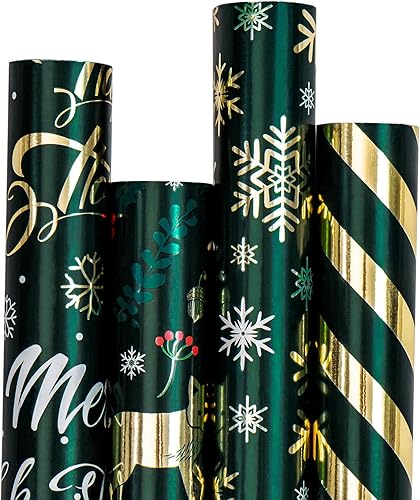 Miniatura 8 de RUSPEPA Papel de regalo de Navidad, blanco y negro clásico con diseños de estilo rojo y verde, 4 rollos de 30 pulgadas x 10 pies por rollo
