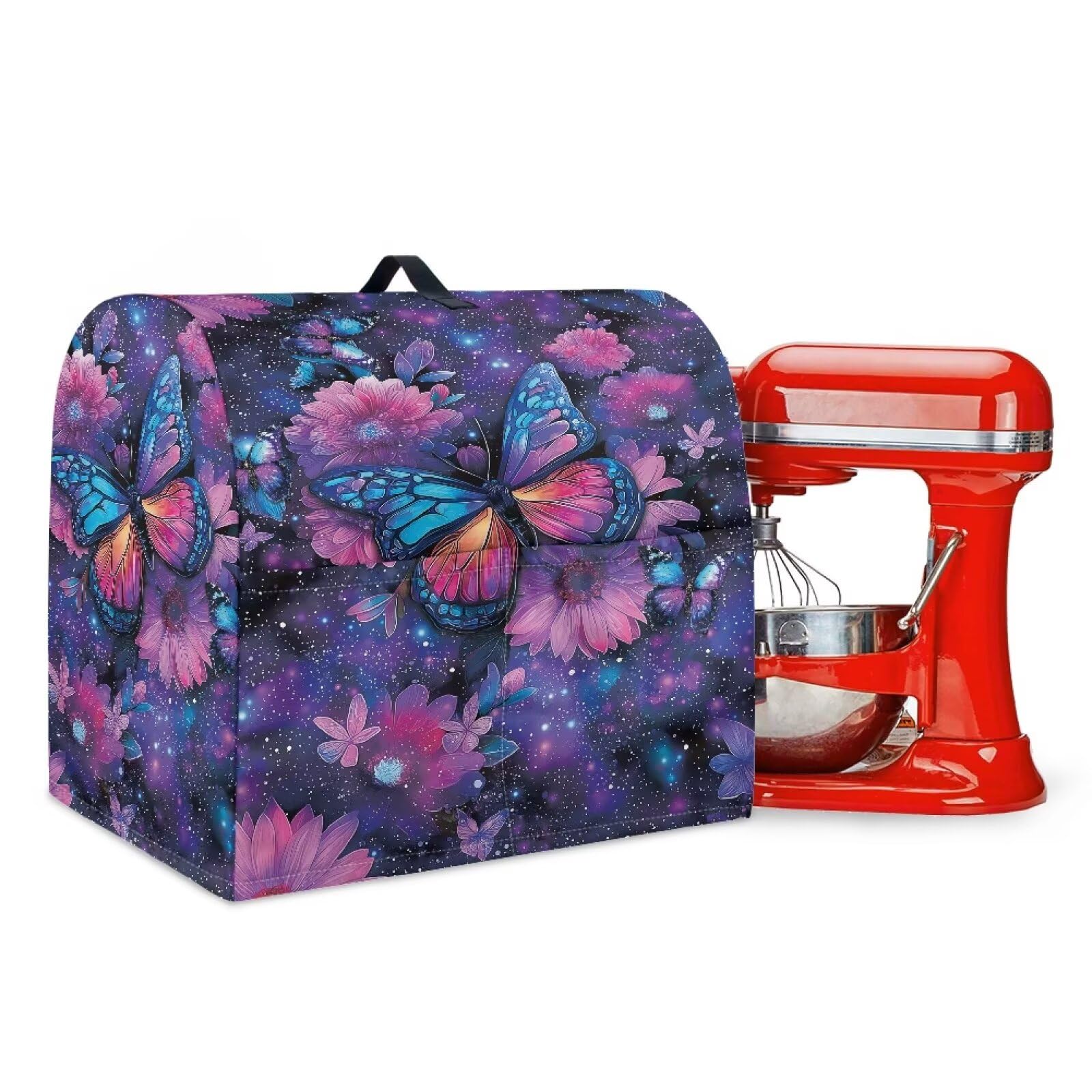 Talayituse Galaxy Butterfly Flower Print Stand Mixer Covers Kitchen Aid Mixer Cover Dust Cover with Pockets and Handle, Washable Mixer Covers Small Appliance Cover Kitchen Accessories, Small