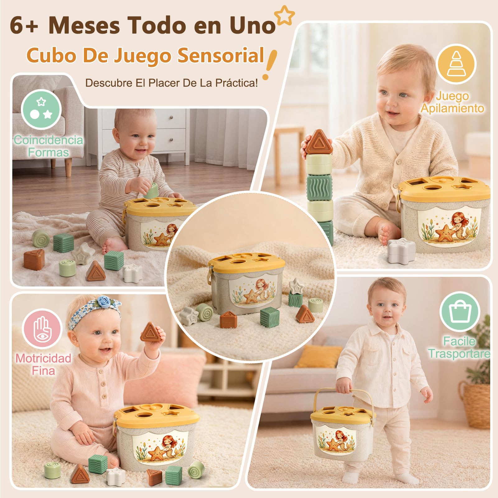 Anook Juegos Montessori Bebe 6-12 Meses, 5 en 1 Juguetes Bebes 6 9 12 Meses Incluir Cubos Apilables Bebe, Juguetes Caja Pañuelos, Juguetes Sensoriales para Niñas Bebés 6-24 Meses Regalo