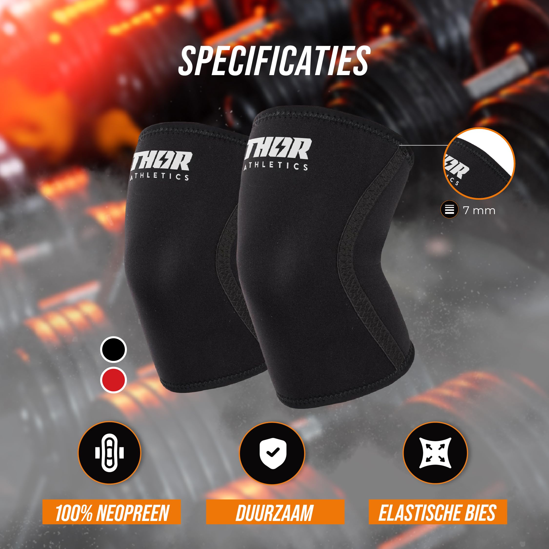 Thor Athletics Ginocchiera, Ginocchio Fascia in Neoprene da 7 mm per Sollevamento Pesi, Powerlifting, Bodybuilding, Crossfit