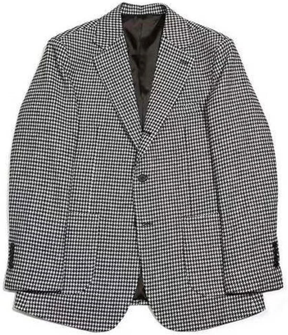 Mens Houndstooth Grid Plaid Check Tuxedo Dogstooth Suit Business Dress Slim Fit Blazers Jacket Coat