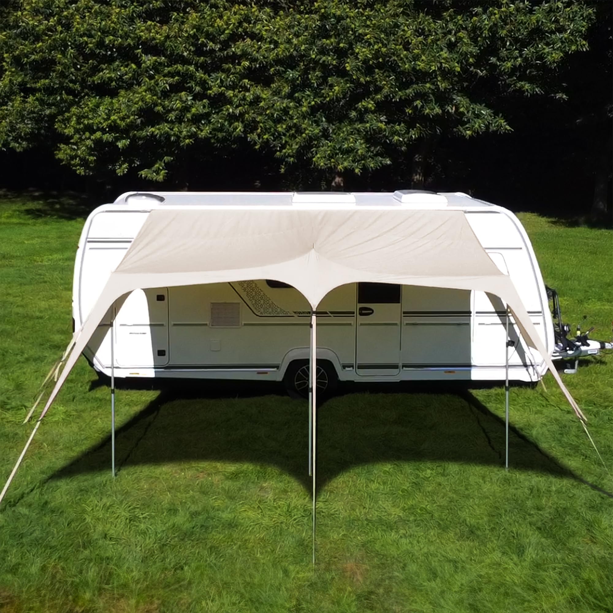 your GEAR Scilla TC Caravan Tarp 400 x 250 cm - Sonnensegel für Wohnwagen oder Wohnmobil aus Baumwolle, wasserdichtes Sonnendach mit Alu Aufstellstangen, UV 50+ Sonnenschutz, 7 & 5 mm Keder