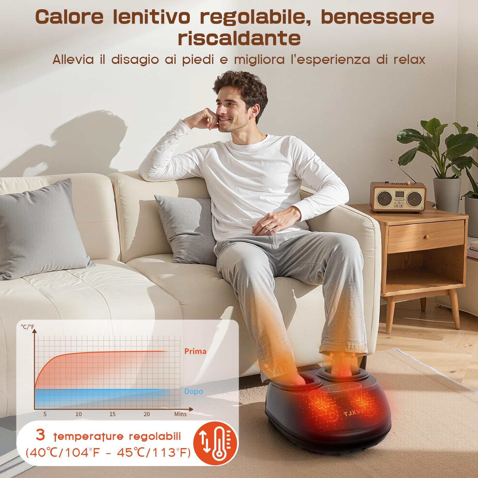 Massaggiatore Plantare Shiatsu Riscaldato, Fino a EU 46 | Compressione d'Aria, Telecomando, Modalità Multiple, Per Ufficio e Relax a Casa