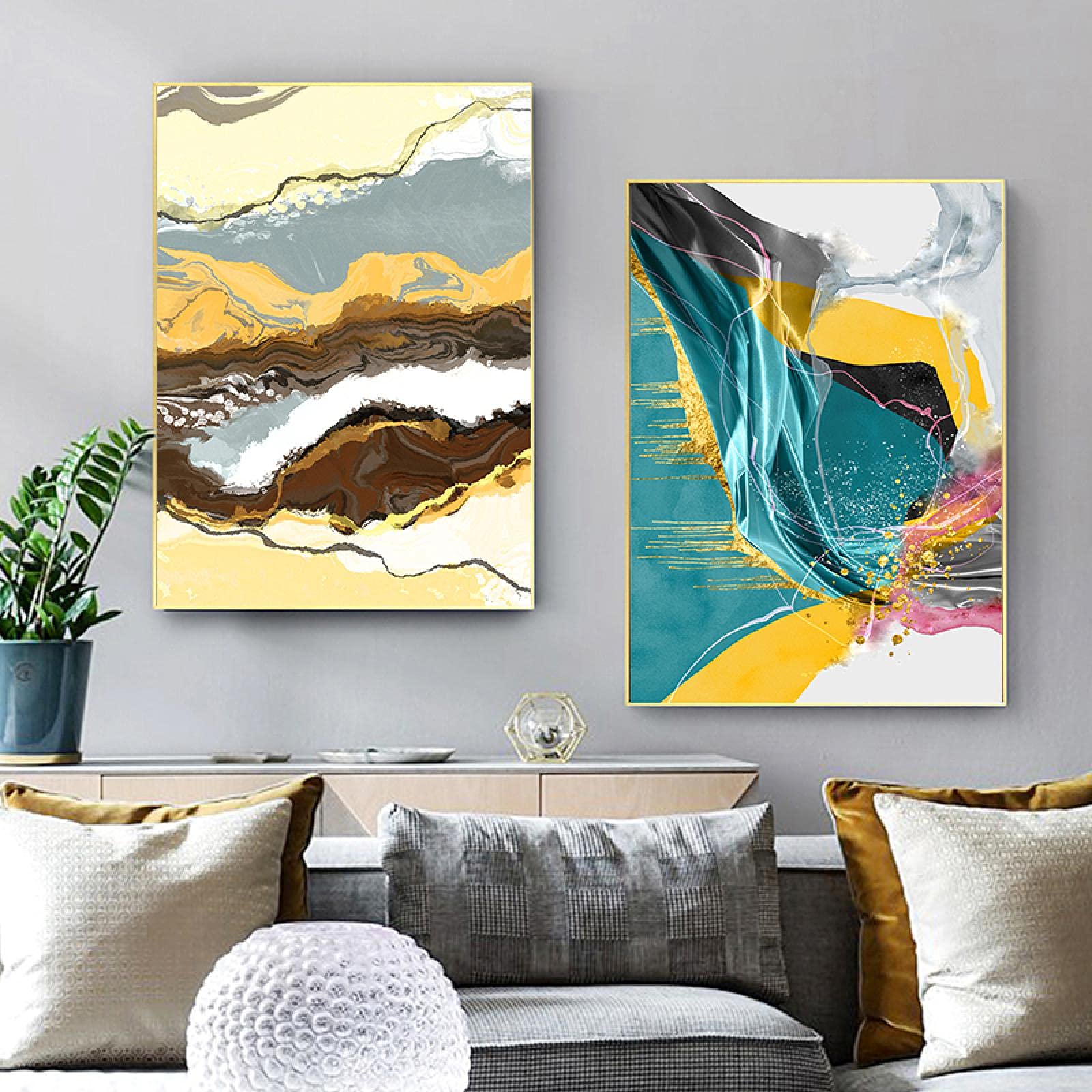 Peinture sur toile abstrait paysage nordique de grande taille aux finitions d'art moderne
