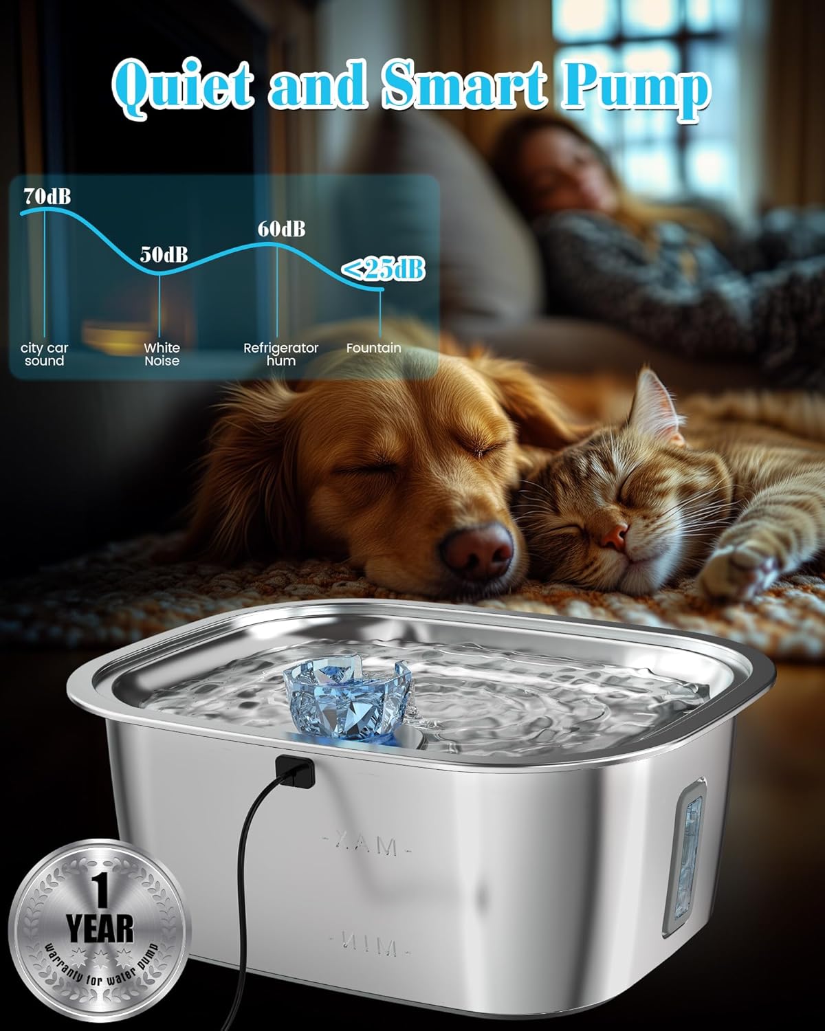 Lesotc 3 Galon Stainless Steel Dog Water Fountain for Large Dogs, Pet Water Fountain with 2 Filters, Automatic Dog Fountain Dog Water Bowl Dispenser Indoor, Quiet Pump, Dishwasher Safe