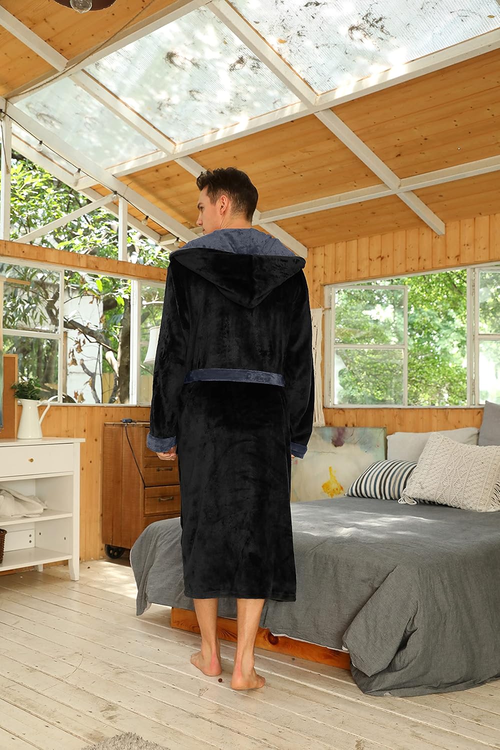 U2SKIIN Mens Hooded Robe, Plush Robes for Men Long Fleece Bathrobe - Image 2