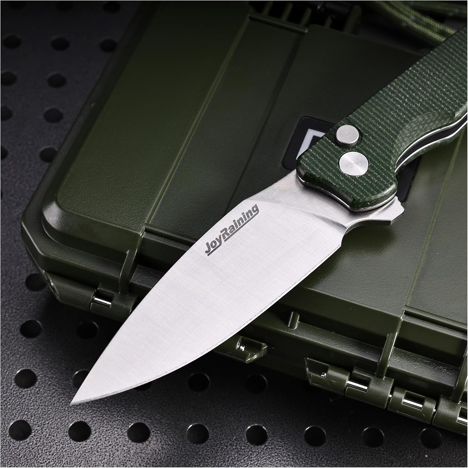 Green Fang EDC Pocket Knife, Micarta Handle, Spear Point Blade, Button Lock, Gift for Father Husband Friend, Button Lock Design