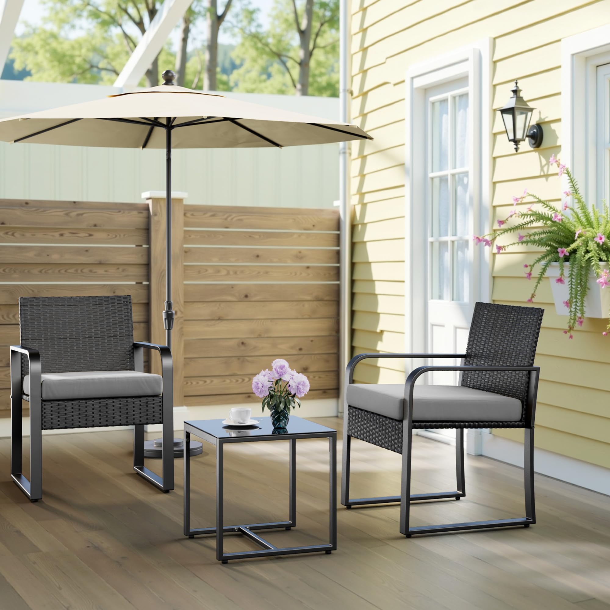 Bealife Juego de Muebles de jardín de ratán para 2 Personas, pequeño balcón al Aire Libre, Muebles de jardín para porches, Patios, terrazas, Balcones, Bordes de Piscina (Gris)