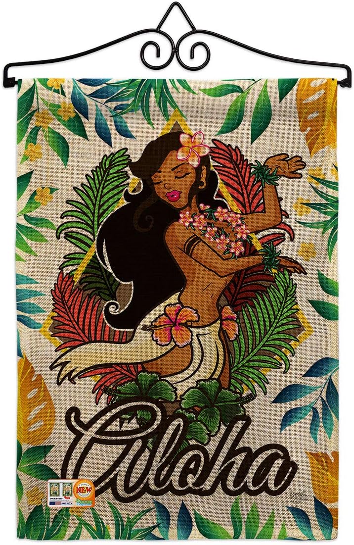 Hula Girl Burlap Garden Flag Summertime Fun and Sun Beach Pool Luau Tropical Party Season Outdoor Sunny Small Decorative Gift Yard House Banner Double-Sided Made In USA 13 X 18.5