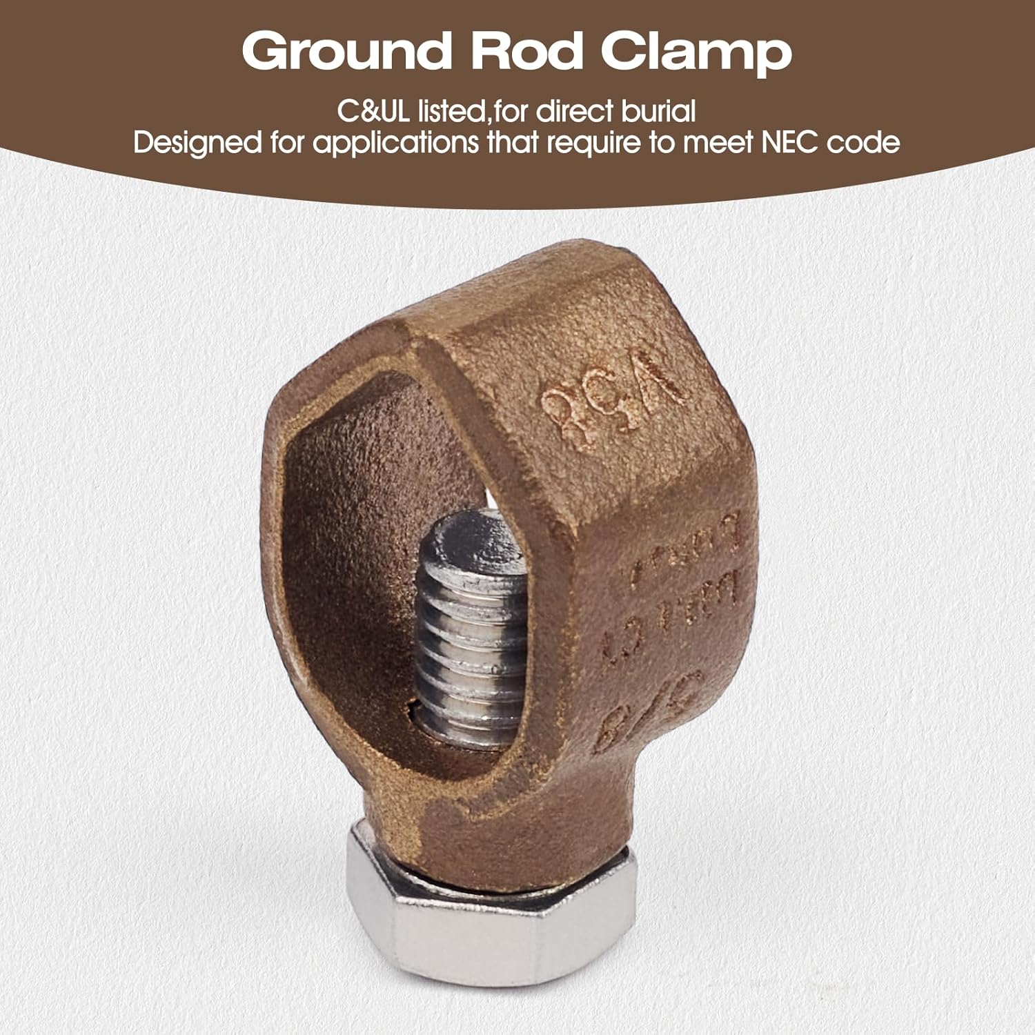 2Pcs C&UL Listed Alloy Copper Ground Rod Clamp,Meeting Code UL-467 Bronze Grounding Connector Direct Burial with Warning Tag (Bronze Clamp+ Warning tag, 2)