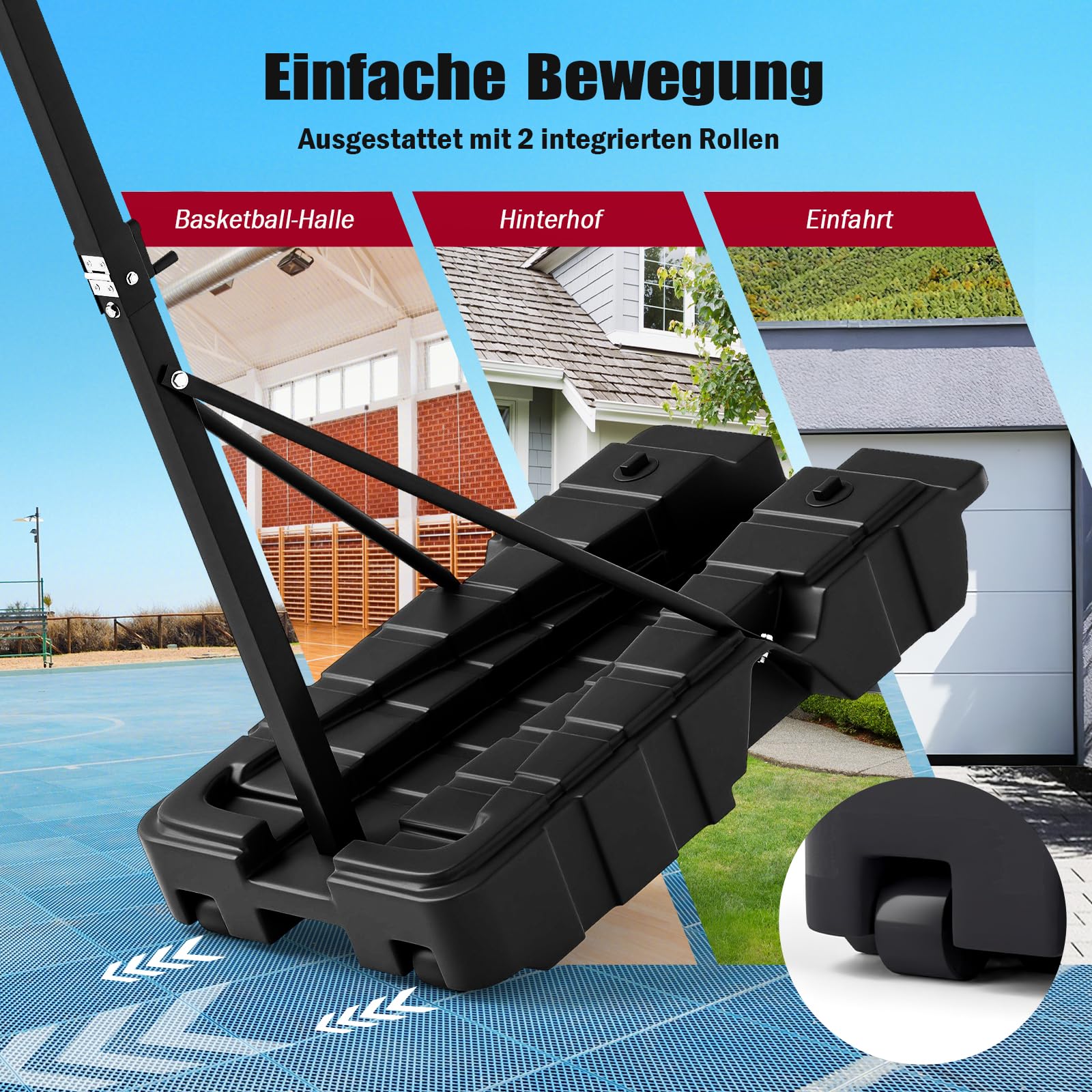 COSTWAY Basketballkorb Outdoor, 130-305cm höhenverstellbar, mobiles Korbsystem mit Ballaufbewahrung