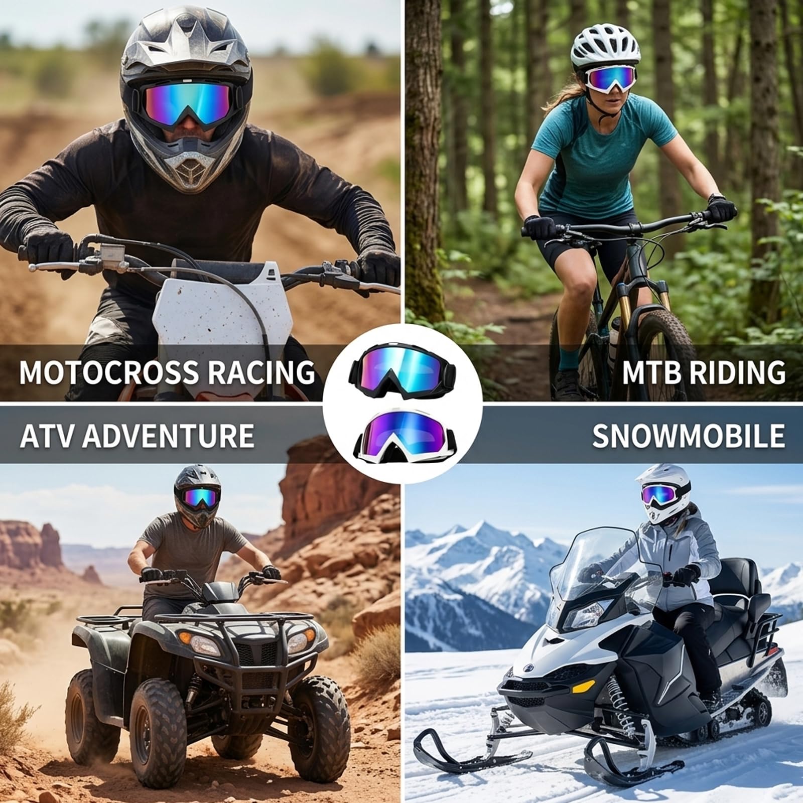 2 Stück Motocross Brille Set, MTB Brille mit weißem und schwarzem Rahmen, Crossbrille für Motorradfahrer und Mountainbiker, Motorradbrille für Brillenträger, Kompatibel mit Cross Helm und Vollvisier