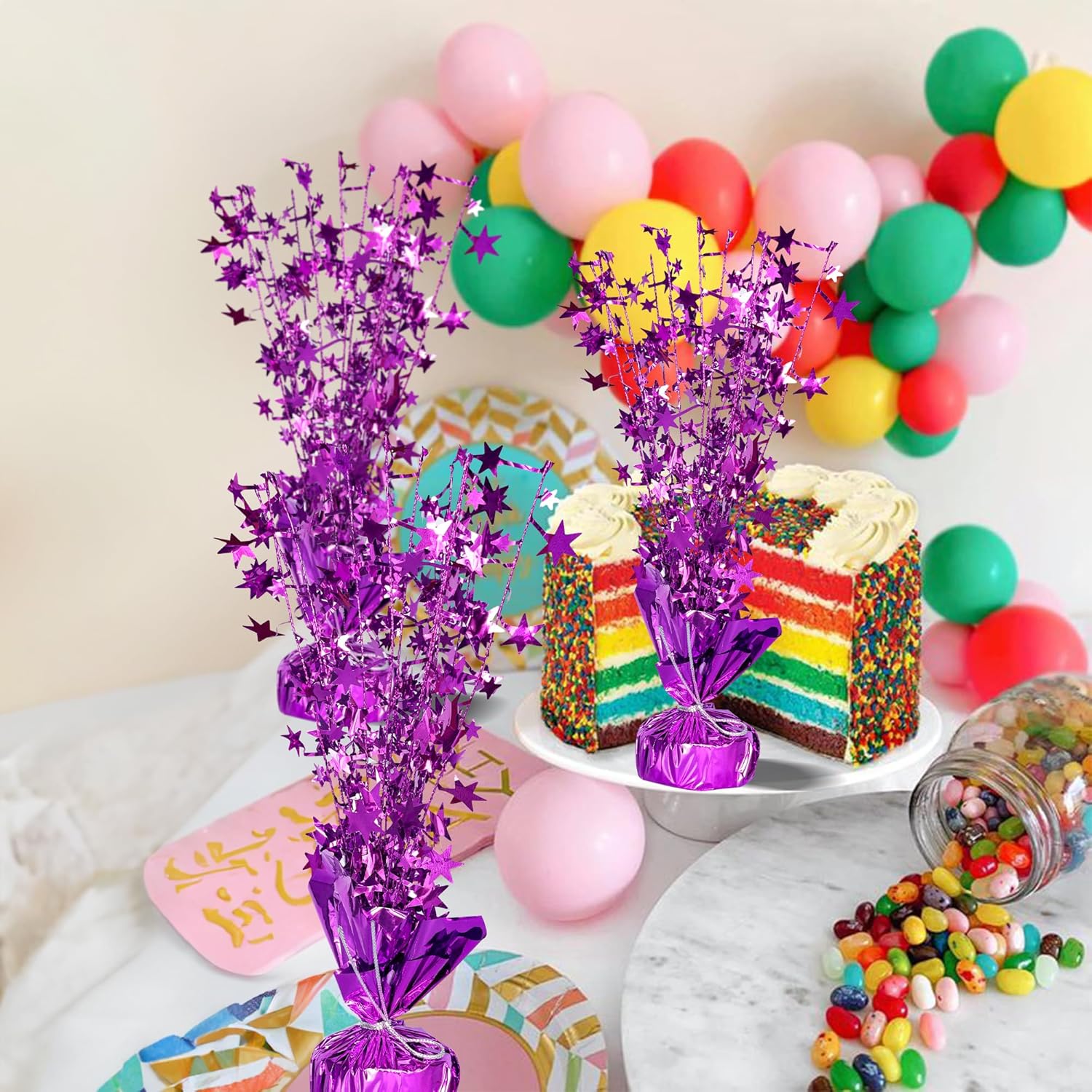 Gyufise 6 Pack Metallic Foil Spray Centerpiece Star Table Decoration Burst Table Centerpieces Table Decor for Birthday Wedding Anniversary Graduation Holiday Party Supplies Purple
