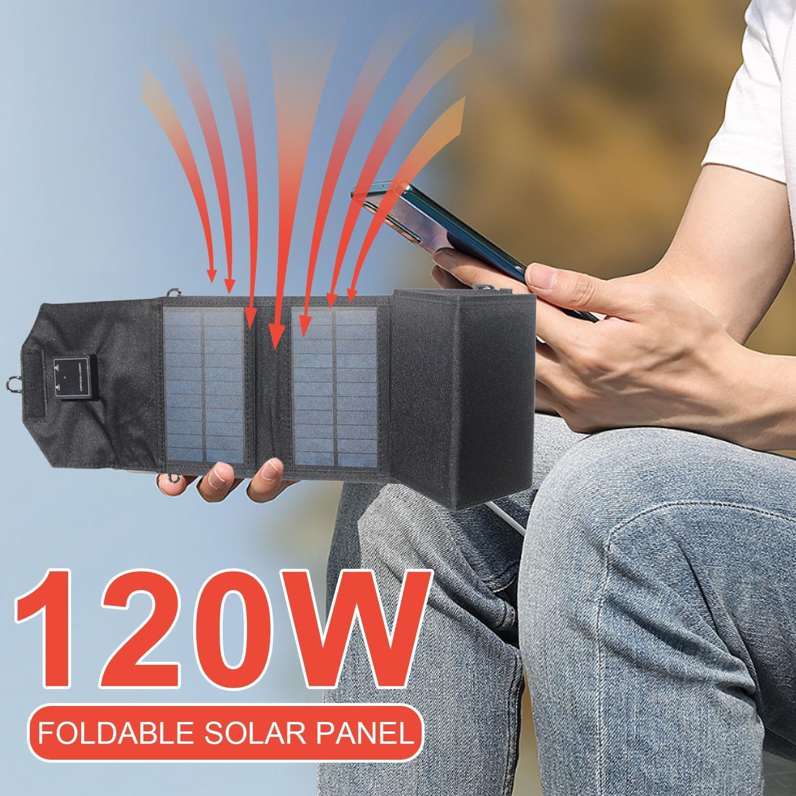 Składany panel słoneczny szybkie ładowanie przenośna ładowarka | Panel słoneczny typu C wodoodporny 120W do baterii elektronicznych telefon na zewnątrz kemping piesze wycieczki wędkarstwo