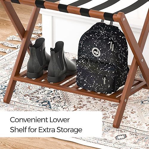 Miniatura 4 de Forevich Portaequipajes plegable de bambú con estante de almacenamiento para habitación de invitados, sala de estar, Hotel Essentials, soporte de