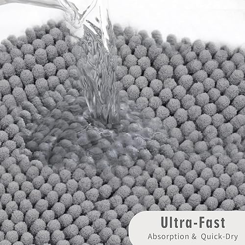 Miniatura 4 de Alfombras de baño de felpilla gruesa y suave, absorbente, antideslizante, lavable, de secado rápido, 24 x 17 pulgadas, color gris