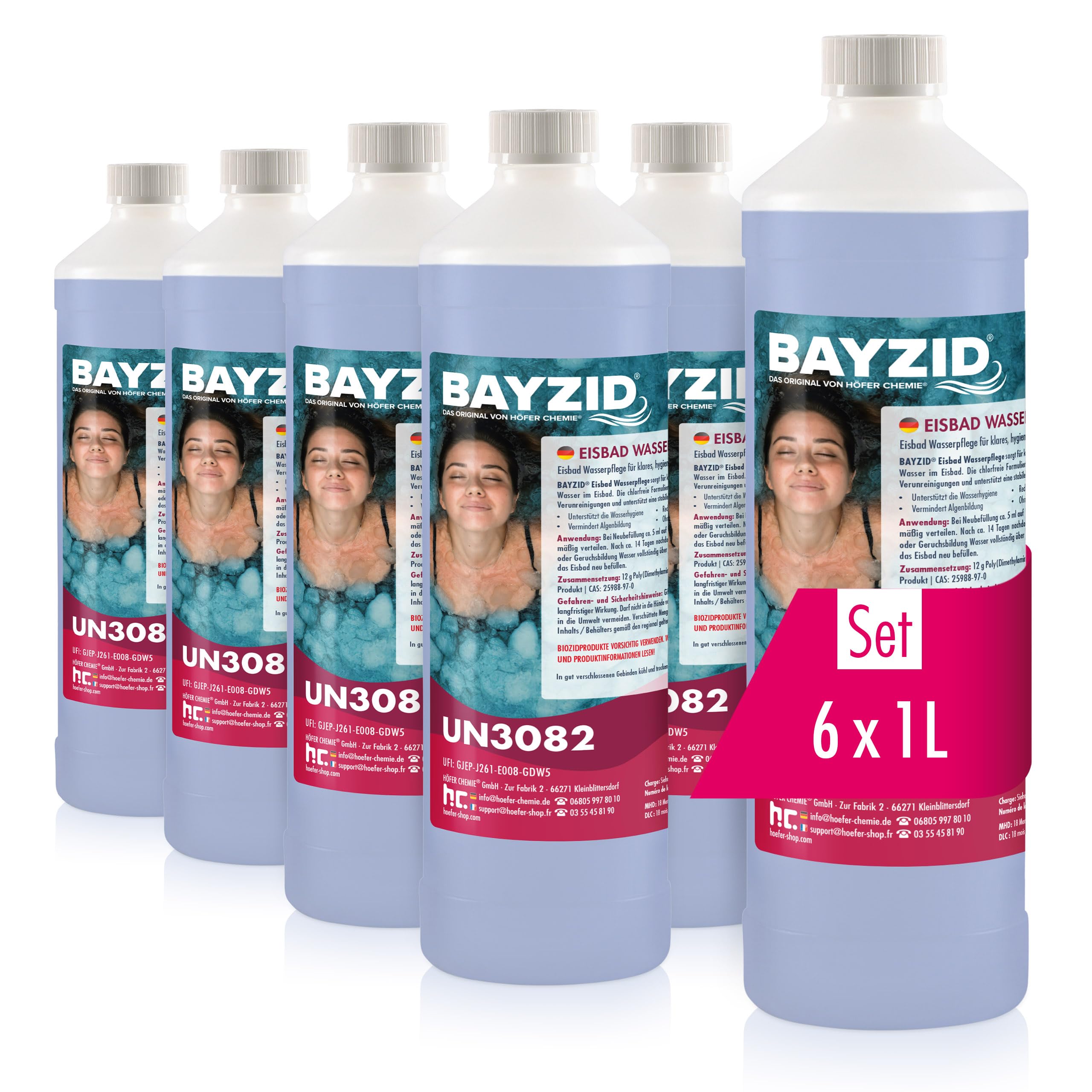 Bayzid Entretien Bain Glacé 6 x 1 L - Désinfection Longue Durée | Traitement de l’Eau sans Chlore pour Bains Froids & Tonneaux de Glace - Anti-Bactéries, Algues et Odeurs