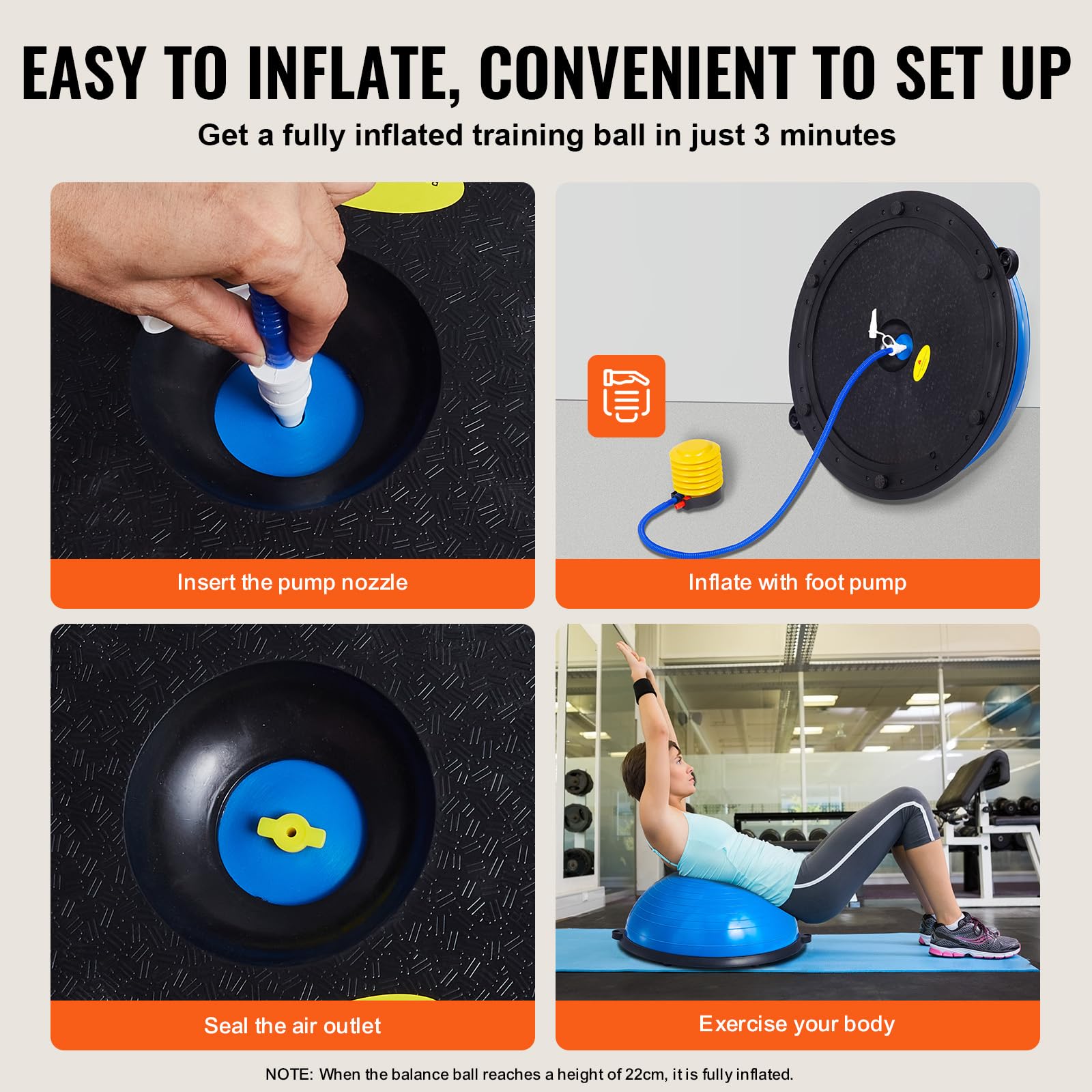 VEVOR Entrenador de Pelota de Medio Ejercicio, 620 x 215 mm, 300 kg, con Bandas de Resistencia y Bomba de Pie