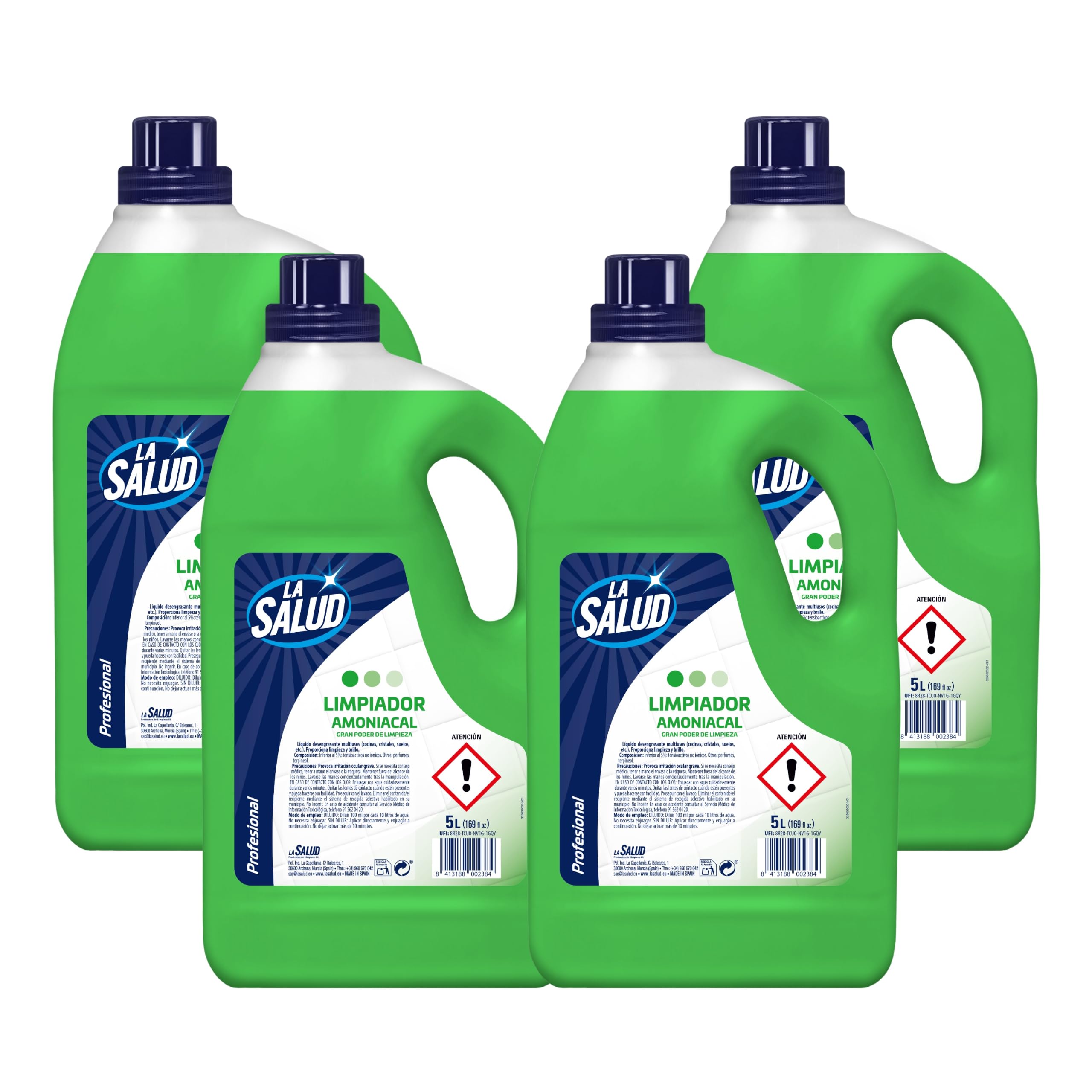 Pack 4 La Salud Limpiador Amoniacal 5L 20 Litros | de Limpiador Multiusos Profesional con Amoniaco | Formato Gran Ahorro para Hogar, Oficinas y Comunidades
