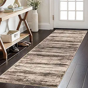 KOZYFLY Modern Abstract Hallway Runner Rug, 2x6 Washable Rug Runner Non-Slip Soft Kitchen Rugs, Print Distressed Blush Brown Carpet Runner for Entryway Bathroom Laundry Room Foyer
