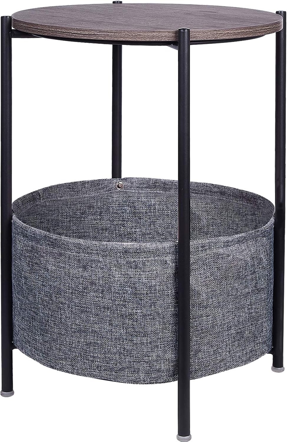 JANE EYRE Round Side Table with Storage Basket Small End Table Nightstand with Fabric Storage for Living Room Bedroom Home Office