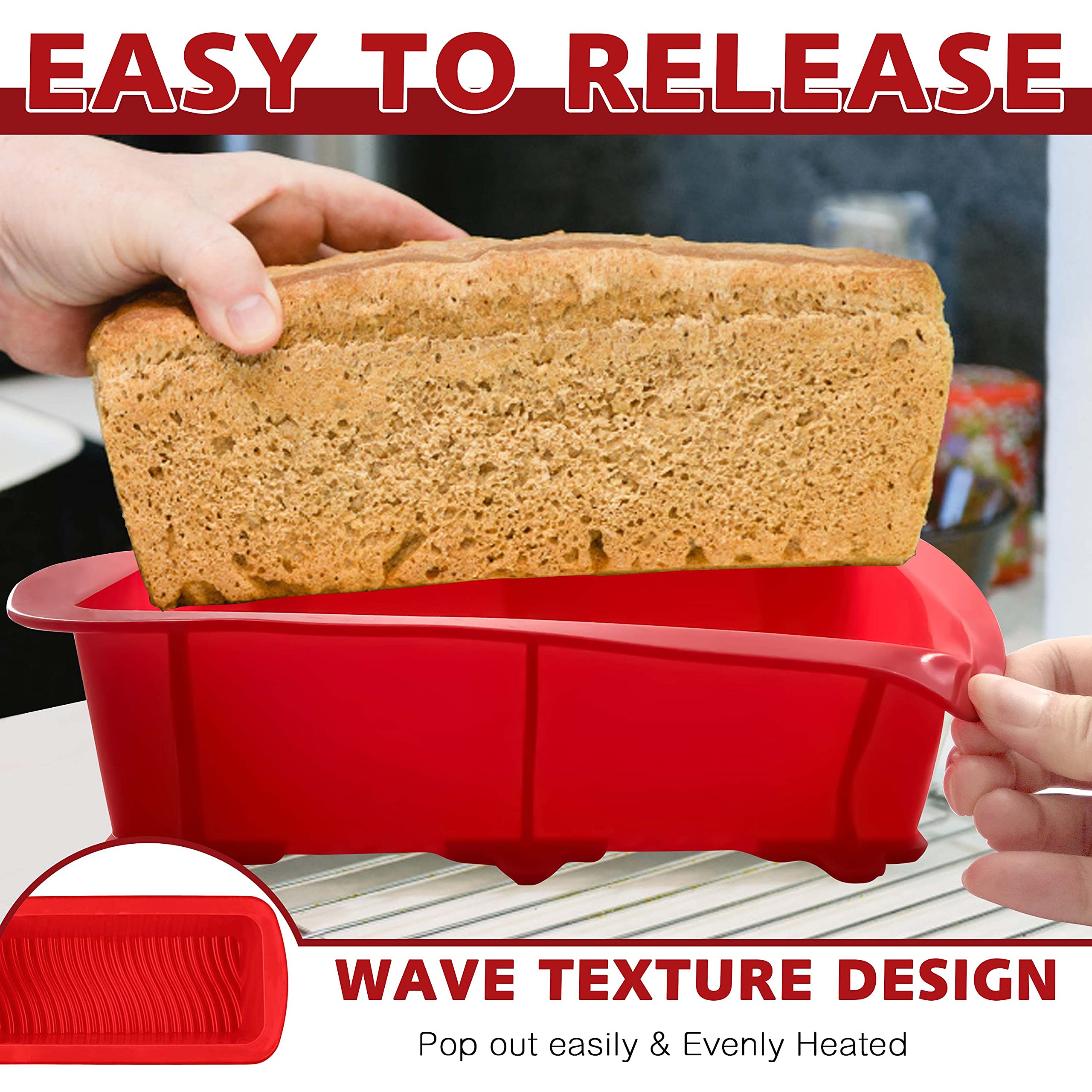 Anaeat Silicone Bread and Loaf Pans Set of 2, Non-stick loaf pans - Just PoP Out! Flexible Silicone Baking Molds for Homemade Breads, Cakes, Meatloaf, Brownies, BPA Free & Oven Safe & Dishwasher Safe