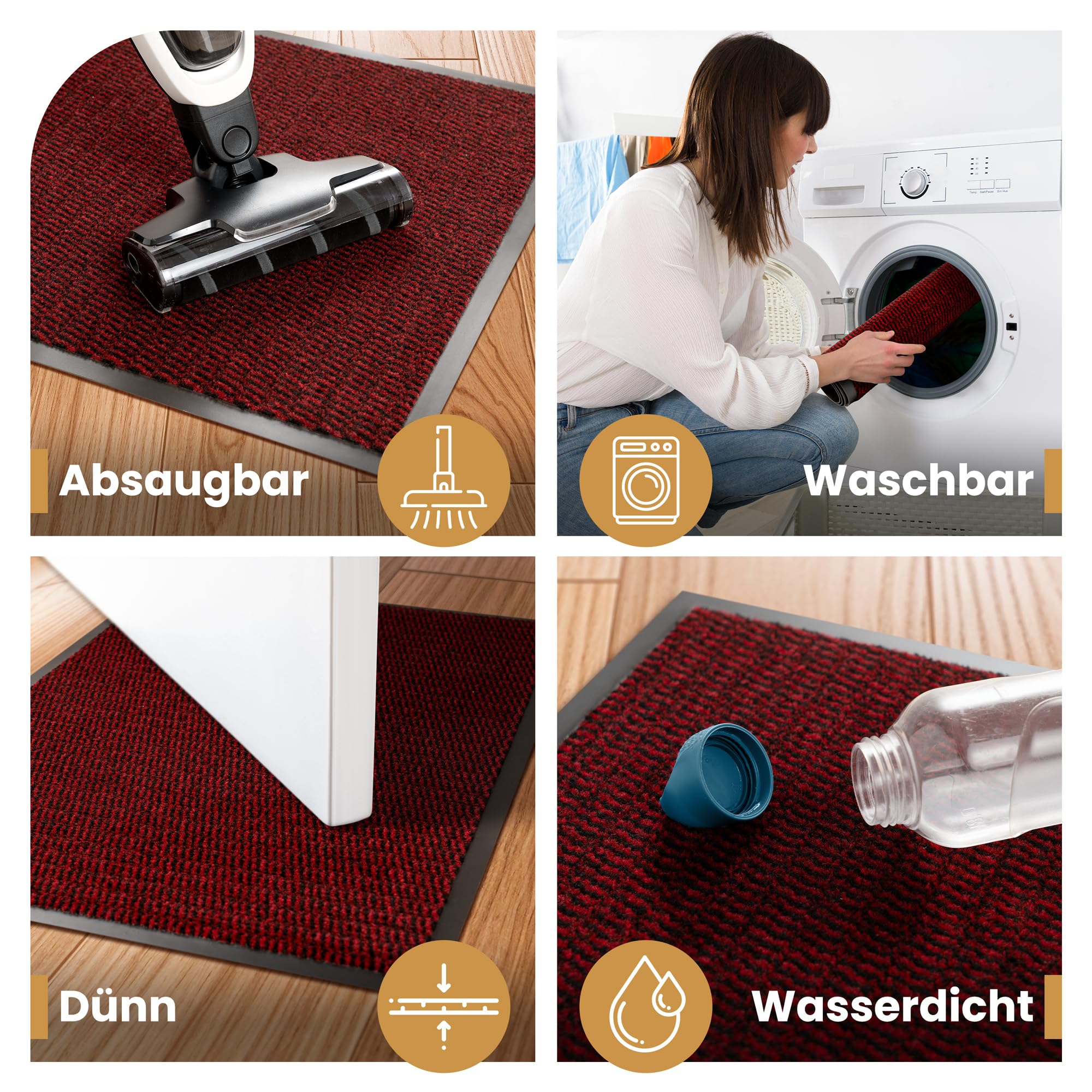 Bodenständig® Scarpe pulite grazie al tessuto assorbente (robusto), dimensioni perfette, colore rosso scuro, 90 x 150 cm, zerbino interno, zerbino interno per interni