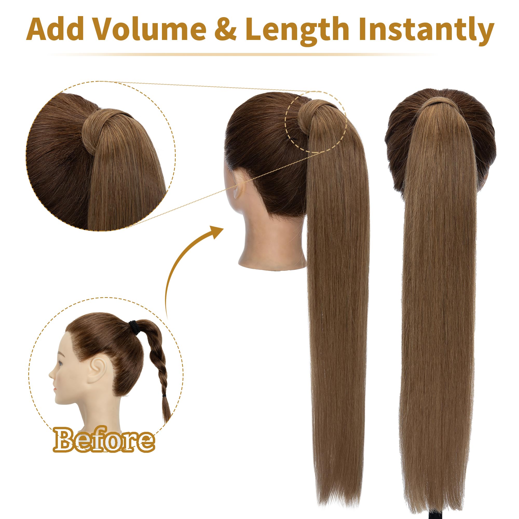 SEGO Ponytail Pferdeschwanz Haarteil Zopf extensions Haarverlängerung clip in Pony Echthaar remy Hair Piece Hellbraun 16"(45cm)-80g
