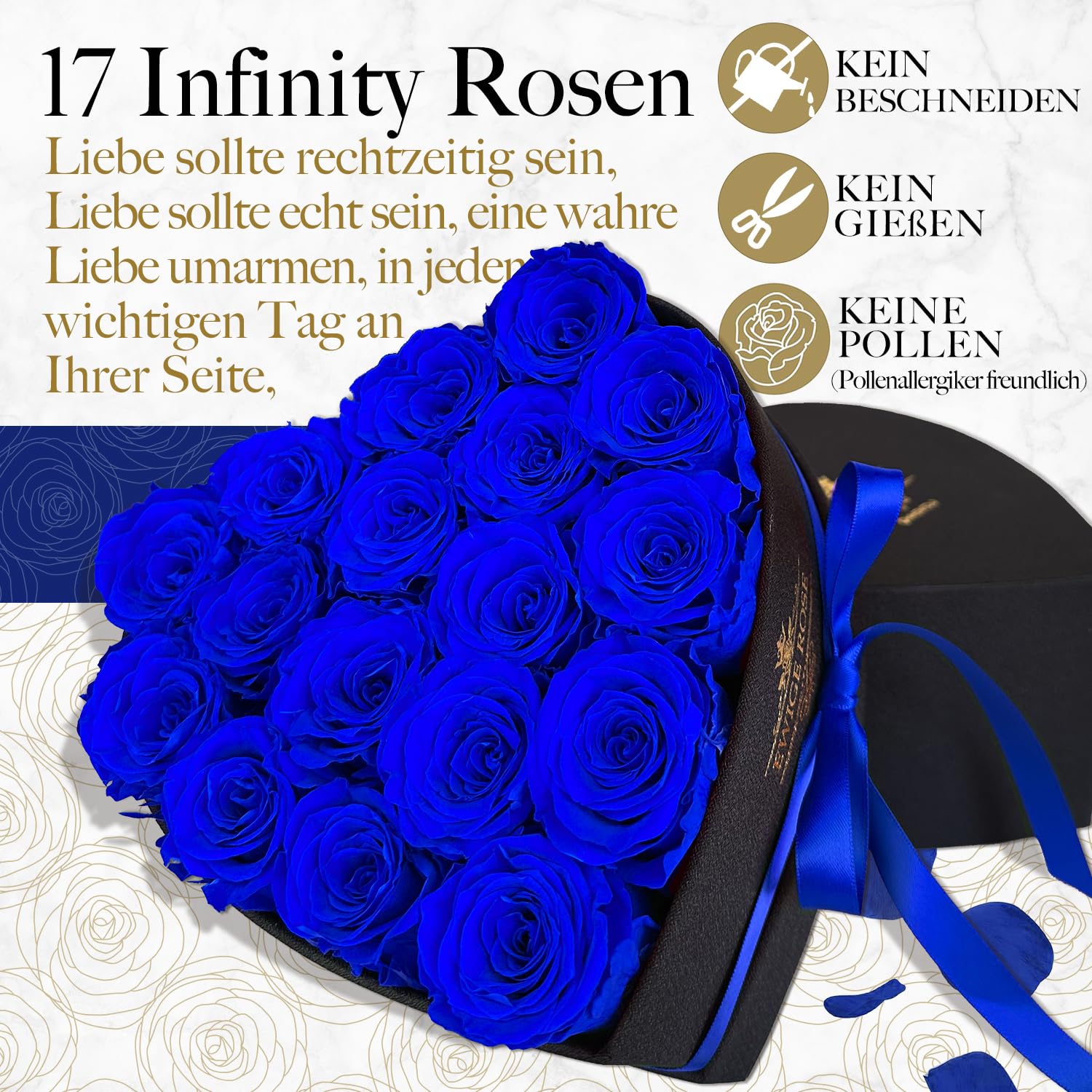 17 Rose Infinity, Regalo di Rose Blu Eterne per Donne, Rosa Conservata in Scatola a Forma di Cuore per Donne, Madre per Compleanno, Anniversario, San Valentino, Festa della Mamma, Natale