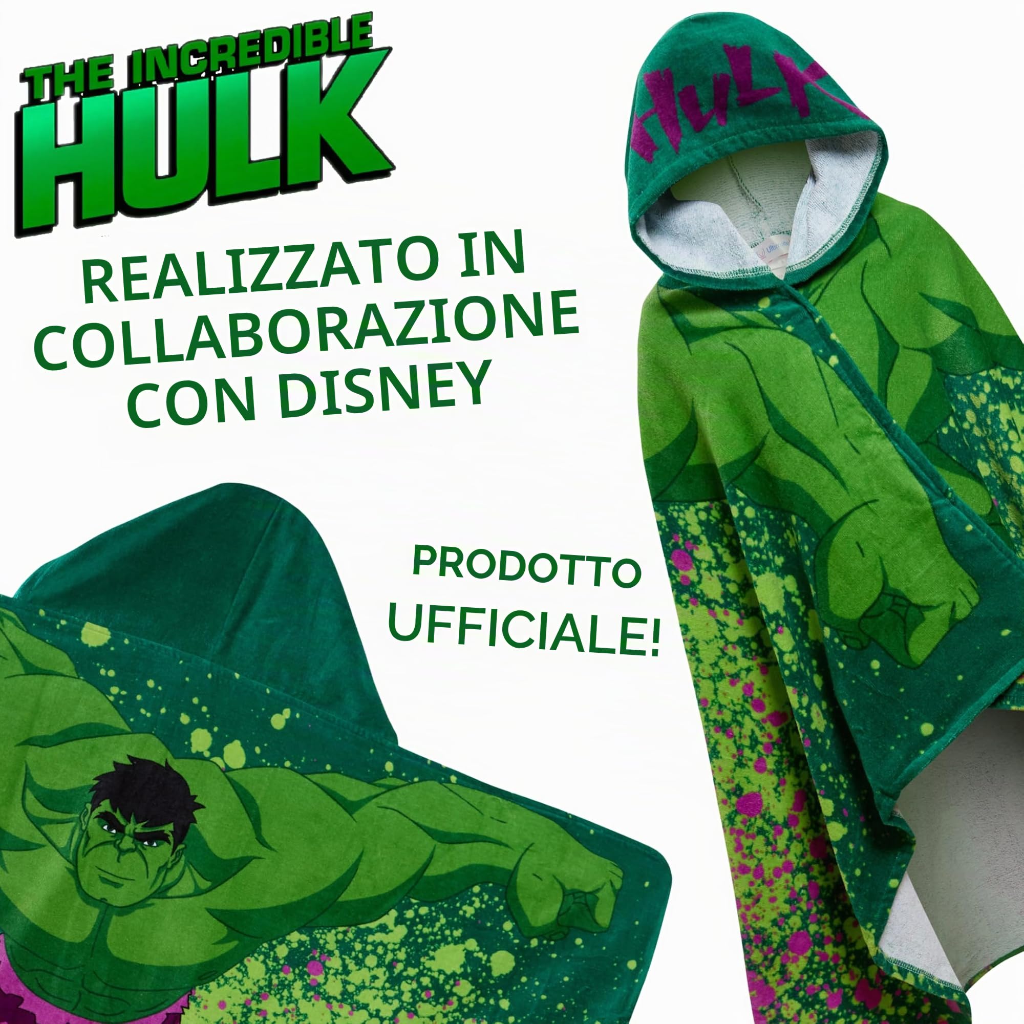 Marvel Asciugamano con cappuccio dell'Incredibile Hulk in 100% cotone Poncho per bambini Asciugamano da spiaggia Avengers Asciugamano da bagno Asciugamano da bagno Avvolgimento da nuoto