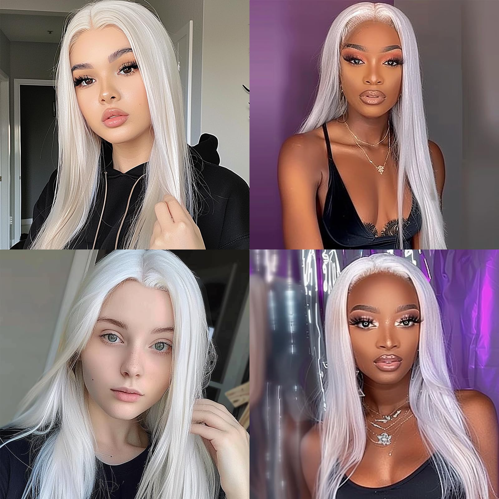 BERRYLION Long Straight Wigs for Women - Synthetic Wigs for Black Women 28inch (White), Average Size - Image 3