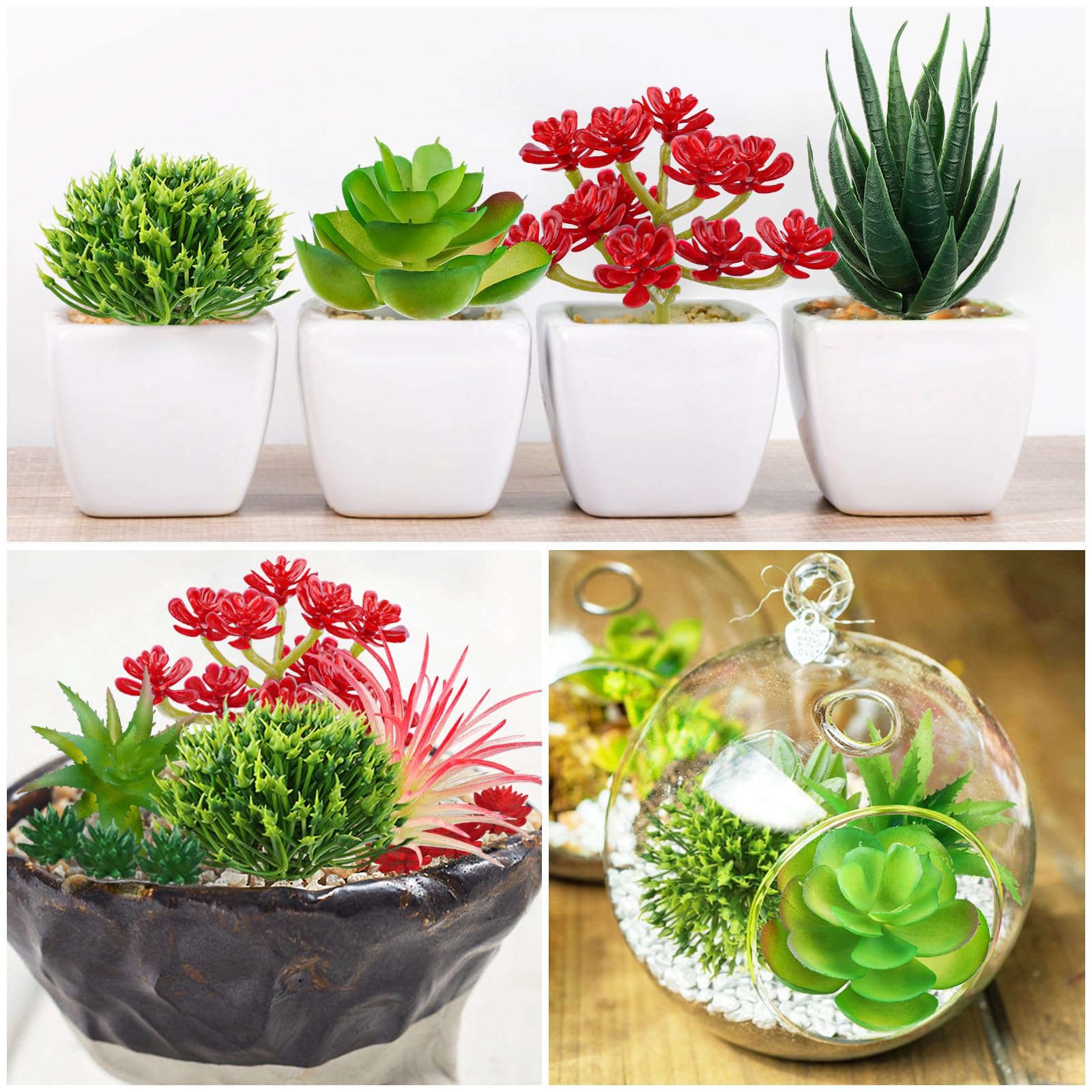 QUOZUO 16 Piezas Suculentas Artificiales Pequeñas Decorativas Mini Plantas Falsas Variadas Adornos Suculentas para Decoración Mesa Hogar Oficina Baño Cocina Balcón
