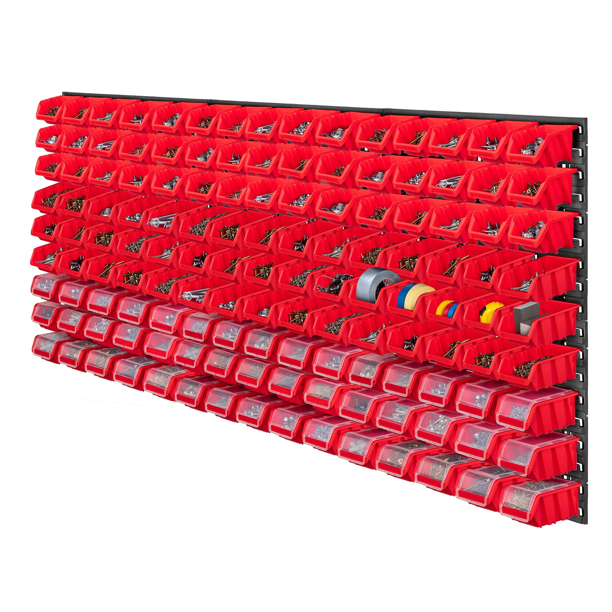 KADAX Regał ścienny na narzędzia, duży, 174 x 78 cm, system przechowywania z wytrzymałego tworzywa sztucznego, system modułów odpornych na promieniowanie UV, rozszerzalne płyty ścienne, regał warsztatowy do garażu (czerwony, 135-częściowy V2)