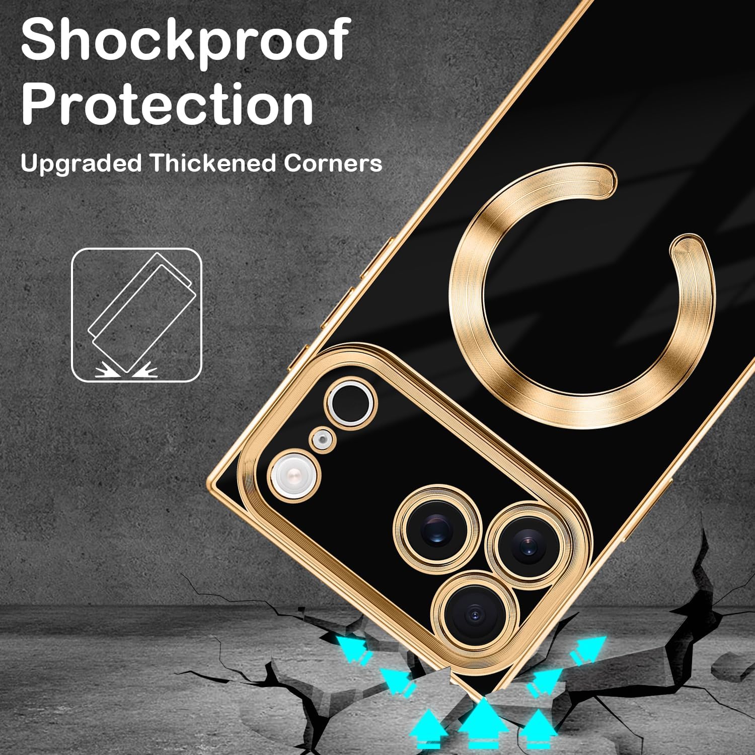 Magnetic for iPhone 17 Pro Max Case Rectangle, Compatible with Magsafe Wireless, Plated Soft TPU with Full Lens Protection, Military Grade Shockproof Phone Case for iPhone 17 Pro Max Black - Image 5