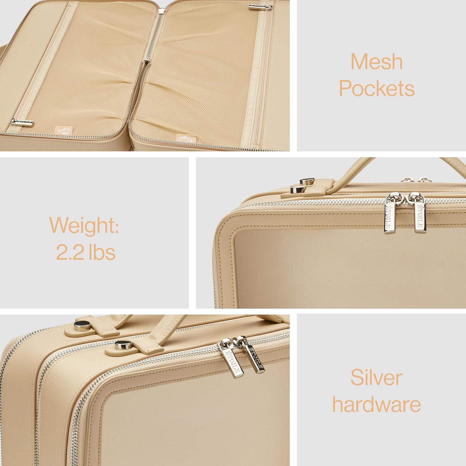 ETOILE - Large Twin Cosmetic Case Beige - Dual Compartment Cosmetic Beauty Organizer & Toiletry Case