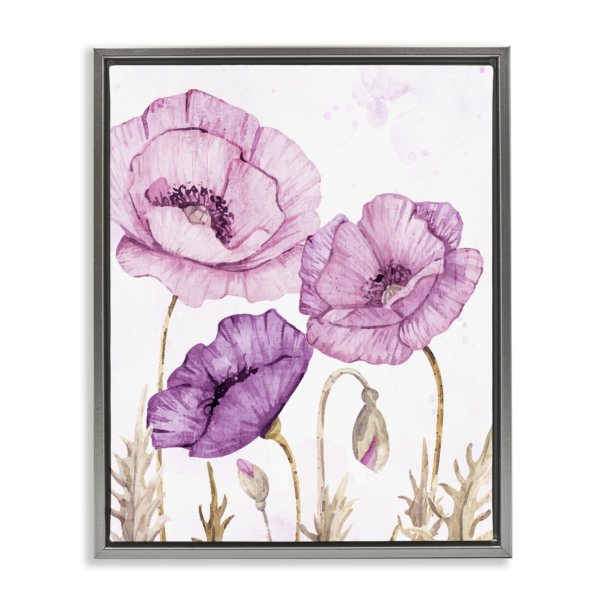 Stupell Industries Luster Gray (Matte) 'Bright Purple Poppies'| Floating Frame Canvas Art